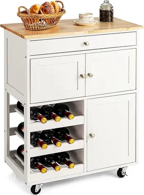 Produktbild von Küchenwagen mit Rädern und Weinfach - Multifunktionale Servierwagen mit Schubladen für Küche & Wohnzimmer