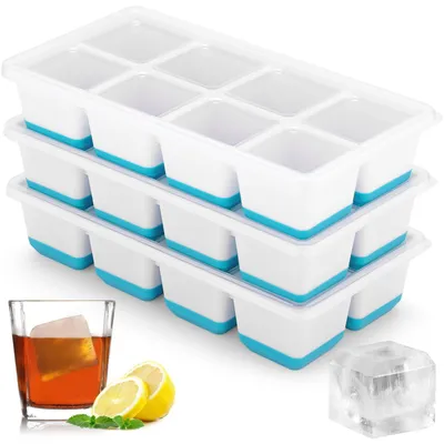 Produktbild von Eiswürfelform Set von 3 - Silikon-Eiswürfel mit Deckel (Blau)