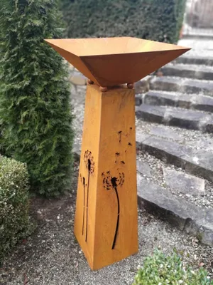 Produktbild von Edelrost Dekosäule Pusteblume, Trapez mit Schale Dekosäule Pusteblume, trapezförmig - 100 cm
