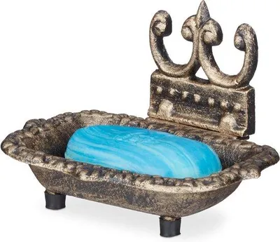 Productafbeelding van Zeephouder antiek met decoratie - Handzeephouder - 10x15x11,5 cm, brons