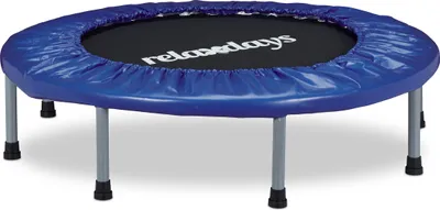 Image de Trampoline d'intérieur Relaxdays, Ø 95 cm, mini-trampoline pliable jusqu'à 100 kg, sport et gymnastique, trampoline de fitness, bleu