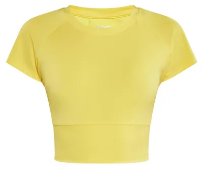 Produktbild von Damen Sport Crop-Top, figurbetont, kurzärmlig, mit Rundhalsausschnitt, gelb, M/L