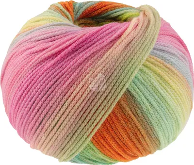 A ball of yarn with a rainbow color gradient.