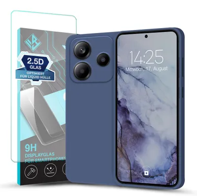 Produktbild von Hülle für Xiaomi Redmi Note 14 5G mit 9H Displayglas Displayschutz Case Cover Bumper Smartphone Softgrip Schutzhülle Farbe: Lavendelblau
