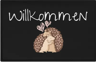 Produktbild von Trendation - Willkommen Fußmatte Grafik Schmutzfangmatte Geschenk Außen Innenbereich 60x40 cm Waschbar Türmatte Igel