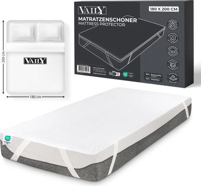 Vaily Matratzenschoner 180 x 200 cm -  er Matratzenschutz Wasserdichte und waschbare Matratzenauflage - Atmungsaktiver Nässeschutz