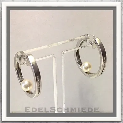 Produktbild von Creole matt 925 Silber rhodiniert echte Perle weiß + Zirkonia Scharniercreole