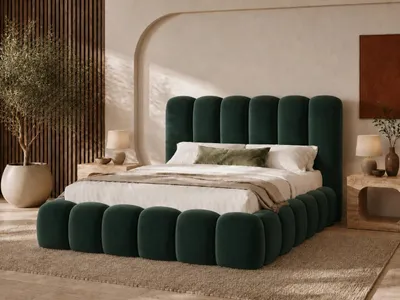Produktbild von Emlar Polsterbett Mellow 120x200 cm - Bett mit Bettkasten & Lattenrost - Velvet-Stoff - Doppelbett mit Stauraum Grün (Magic Velvet 2292)