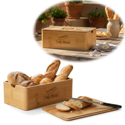 Produktbild von Retro Holz Brotkasten Braun 30cm 2in1 mit Deckel Schneidebrett Servierbrett Brotbox