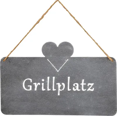 Produktbild von Schild Grillplatz 25x16cm Herz Garten-Deko Türschild Betonoptik Grau Wandbild