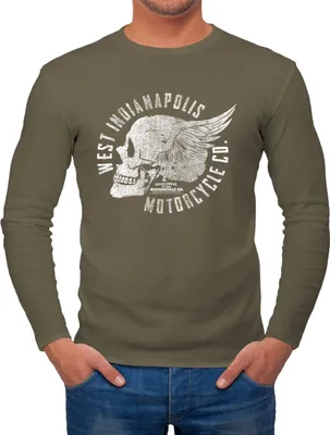 Produktbild von Herren Longsleeve Motorrad Biker Totenkopf Skull Wings Vintage Langarmshirt Neverless® khaki L