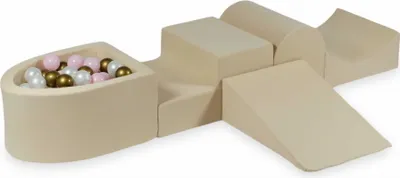Produktbild von Schaumstoff-Spielset mit Hügel und Mikro-Bällepool – beige + 100 Bällebadbälle / Perle, Babyrosa, Altgold