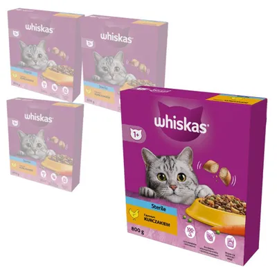 Zdjęcie produktu dla Whiskas Sterile 4x800g Sucha Karma Dla Dorosłych Kotów Po Zabiegu Kastracji Z Kurczakiem
