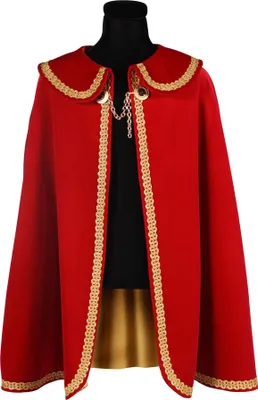 Produktbild von T2564-0514 lang rot mit Goldborte Damen Herren Prinzen Umhang Dreigestirn Kostüm Länge ca.98 cm