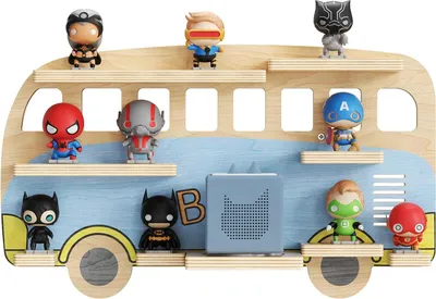 Image de Étagère de rangement pour figurines audio - Étagère magnétique - Peut contenir 25 à 32 figurines - Bois - Chambre d'enfant - Bleu
