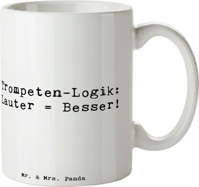 Produktbild von Mr. & Mrs. Panda Kaffeetasse Spruch Trompeten Weisheit - Weiß - Geschenk, Musik, Blasinstrumente, Musikinstrumente, Bedruckte Tasse, Musiker, Lernen, Becher, laut, jazzig