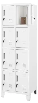Produktbild von Schließfachschrank Spind ROBERT 8 Fächer Etikettenhalter Lüftungsschlitze | Wertfachschrank Umkleideschrank Metall Kleiderspind 172x55,9x45cm Weiß