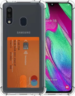 Zdjęcie produktu dla Etui na telefon Smartphonica do Samsunga Galaxy A40 z uchwytem na kartę - przezroczysty silikon - przezroczyste, odporne na wstrząsy etui z TPU z kieszenią na kartę