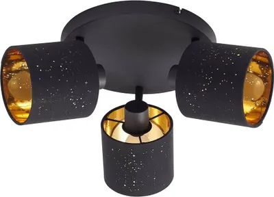 Produktbild von Lindby Deckenleuchte Vasilia, 3-flammig, schwarz/gold, Stoff