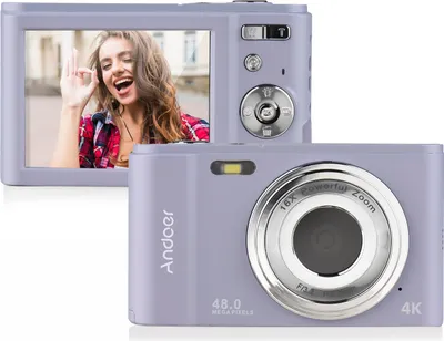 Produktbild von Tragbare Andoer-Digitalkamera, 48 MP, 4K, 2,88 Zoll IPS-Bildschirm, 16-facher Zoom, Autofokus, Selbstausloeser, Gesichtserkennung, Anti-Shake-Funktion, integrierter Akku mit Handschlaufe, Tragetasche
