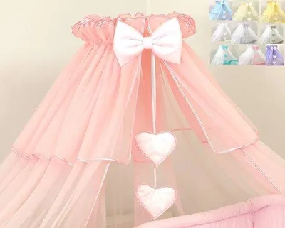 Image de Rideau de lit rose à baldaquin, 480 cm, avec support