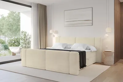 Produktbild von ALTDECOR Boxspringbett mit Fußteil - H3 Matratze und Topper - EVON-Z - 200x200 - Beige - Doppelbett, Boxbett, Polsterbett mit Bettkasten mit Stauraum und Kopftei