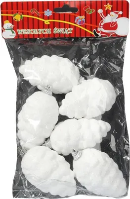 Produktbild von Set mit 6 weißen Styroporkegeln mit silbernem Glitzer - Weihnachtsdekoration, 8 cm