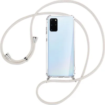 Produktbild von Handykette Backcover-Schutzhülle mit Band (Metall silberfarben) für Samsung Galaxy S20 Plus - broken white