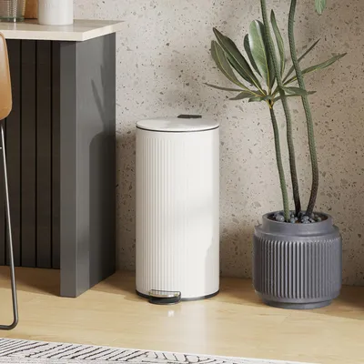 Imagen del producto de Cubo de basura Sweiko de 30 litros, con tapa de cierre suave y pedal, cubo interior de metal, color negro, dimensiones: 36 x 30 x 60,5 cm