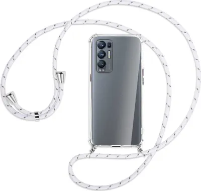 Produktbild von Handykette Backcover-Schutzhülle mit Band (Metall silberfarben) für Oppo Reno5 Pro Plus 5G - weiß/grau