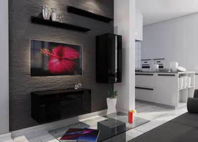 Produktbild von Mediawand Wohnwand 4 tlg - NEXI XL 10 - Schwarz Hochglanz und inkl.LED