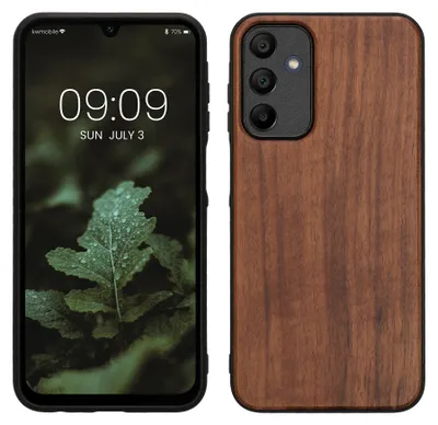 Immagine prodotto di kwmobile custodia compatibile con Samsung Galaxy A15 5G - custodia in legno - cover per cellulare antiurto - custodia per cellulare in TPU in marrone scuro