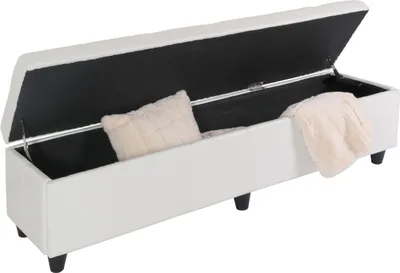 Produktbild von Bank Sitzbank mit Aufbewahrung Kriens XXL, Leder + Kunstleder, 180x45x45cm  weiß