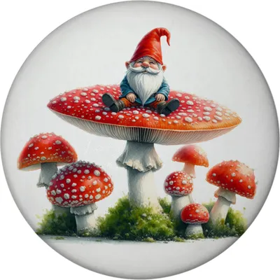 Produktbild von Gartenzwerg auf einem Fliegenpilz Magnet rund