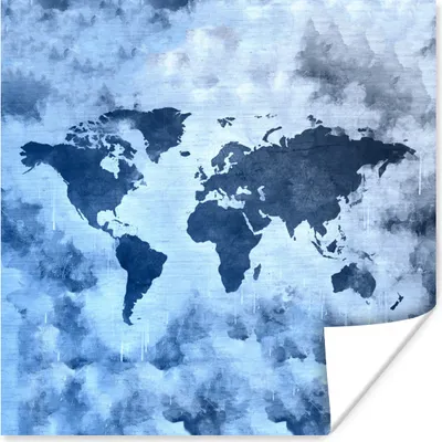 Produktbild von MuchoWow® Poster Weltkarte - Blau - Farbe 75x75 cm - Wand Dekoration