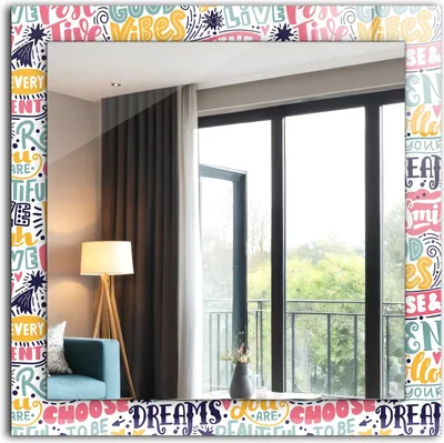 Produktbild von Dekorativer Wandspiegel - Bedruckter Spiegel - Motiv - 60x60 cm - Bunte Motivationsinschriften