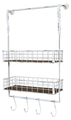 Produktbild von Chic Antique Wandregal mit 2 Körben und 4 Haken Weiß