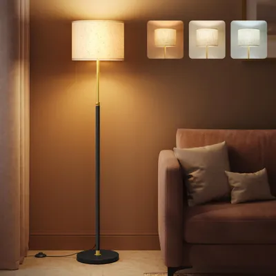 A floor lamp is shown next to a sofa in a living room setting.
