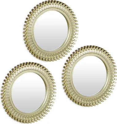 Image de Lot de 3 miroirs Relaxdays, miroirs décoratifs ronds, salon, couloir, miroirs muraux décoratifs, Ø 25 cm chacun, cadre en plastique, doré