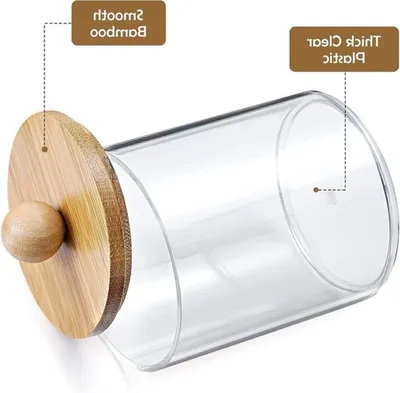 Set aus 6 Baumwollpadhaltern mit Bambusdeckel und 10 oz Acryl Q-Tip Haltern für das Badezimmer, ideal für Wattestäbchen und