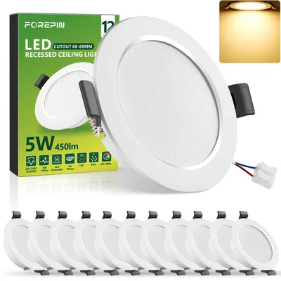 LED-Einbauspot 12er-Set, 5 W, warmweiß 3000 K, IP44, Ø 68–80 mm