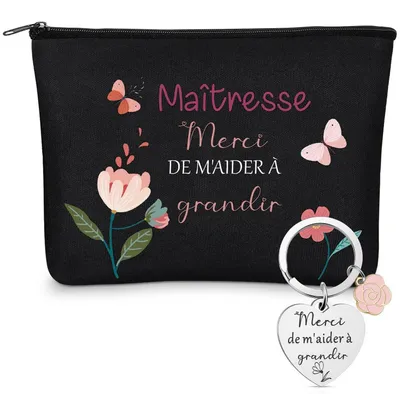 Immagine prodotto di Set regalo per insegnanti: borsetta per cosmetici, portachiavi, borsa in tela, colore nero