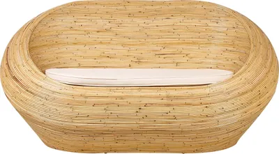 Produktbild von BELIANI Gartensofa Naturfarben Rattan Geflochten mit Beigem Kissen Rund Nest-Optik Boho Möbel Outdoor Indoor Garten Terrasse Ausstattung Rattansofa