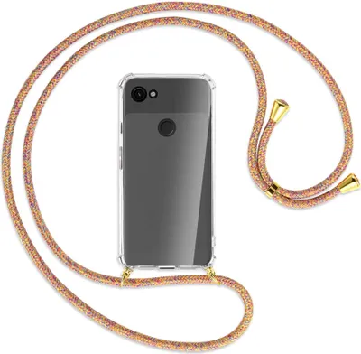 Produktbild von Handykette Backcover-Schutzhülle mit Band (Metall goldfarben) für Google Pixel 3a XL - Rainbow
