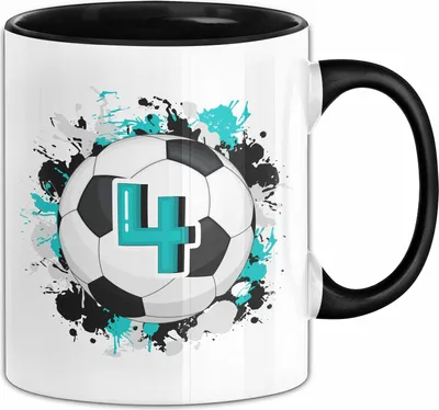 Produktbild von 4. Geburtstag Geschenk Tasse Becher Jungs Fußball Geburtstagsgeschenk  (Schwarz)
