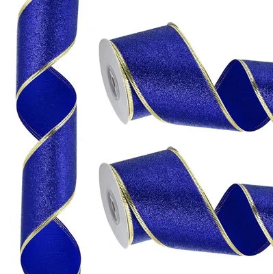 Weihnachtsband 20 m x 6,3 cm, Metallic-Drahtband, Blau-Gold