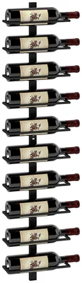 Produktbild von Weinregal Wandmontage für 10 Flaschen, Wandregal Flaschenhalter Stahl, Schwarz | 27x10x116 cm | 10 Ebenen | bis 20 kg
