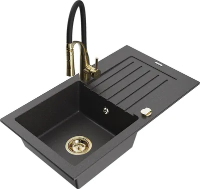 Produktbild von Mexen Pablo 1 Becken-Granitspüle mit Abtropffläche und Mischbatterie Aster, Schwarz gesprenkelt - 6510-76-73450-57-G