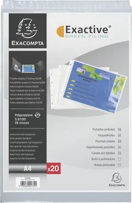 Zdjęcie produktu dla Exacompta 5x 20 perforowanych kieszeni na broszury PP gładkie 55µ A4 crystal 5734E