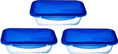 Produktbild von PYREX Cook & Go Rechteckige Schüssel mit Deckel - 3er-Set - Blau - Pyrex